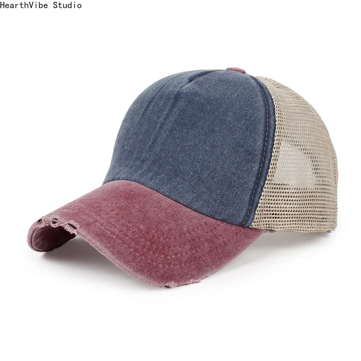 Unisex Color-Blocked Summer Baseball Cap - Breathable Washed Cotton Mesh Sun Hat, Thin Lightweight Snapback for Sports & Outdoor Use,summerwins