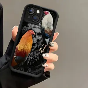 Cool Humorous Skull Two Roosters Pattern Design Case for iPhone 16 15 14 Pro Max 13 12 11 XR XS Plus Shockproof Camera Protective Durable Silicone Cover Smartphone Cellphone