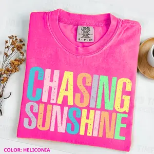 Comfort Colors Chasing Sunshine T-Shirt, Sweet Summer Time, Trendy Beach Aesthetic Shirt, Women's Letter Print Short Sleeve Tee