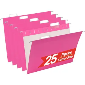 25 Pack Hanging File Folders Letter Size,Pink Reliable Hanging Folders for Filing Cabinet,Reinforced Rods for Smooth Gliding,Includes 1/5 Adjustable Tabs & Inserts,Ideal for Home & Office