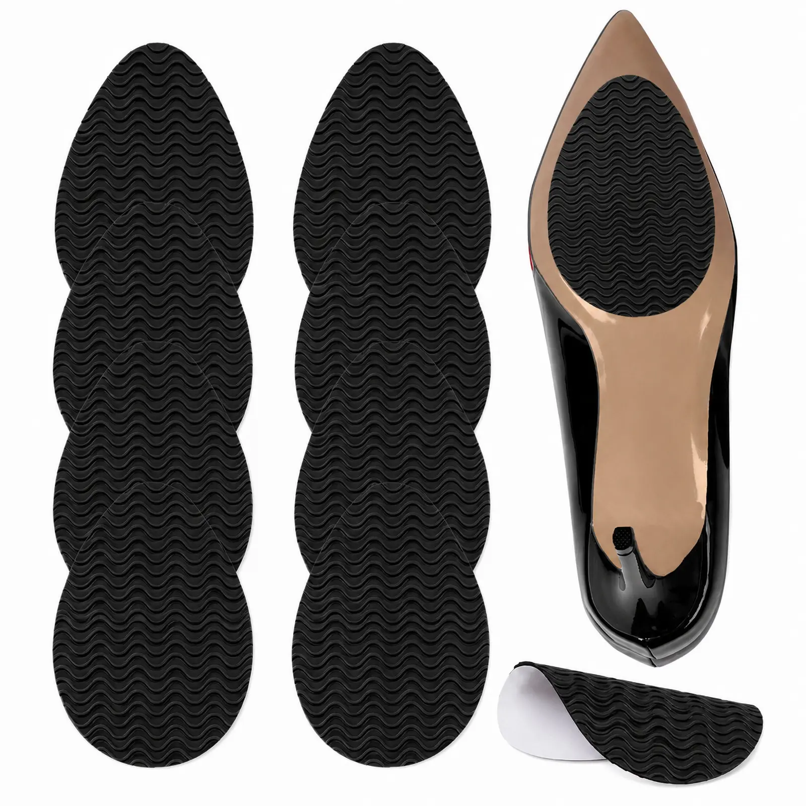 8 Pcs Shoe Sole Bottom Protector, Self-Adhesive Grips, Non-Slip Pads, Sole Guard, Anti-Slip Grips for Bottom of Shoes(3.5'' by 2.5'', Black)