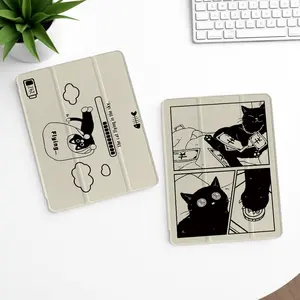 Black & White Comic Black Cat Smart Trifold Case Fits for iPad Mini4/5/6/7, Air1/2/3/4/5/6/7, Gen5/6/7/8/9/10/11, Pro11"(2020-2025) & Pro Galaxy Tab S6 Lite, A9+, S7/S8/S9/S9FE/S10FE/S10 lite, S7+/S8+/S9+/S10 Auto Wake/Sleep & Durable Protection