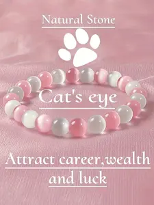 1pc Mini Cute Pink and White Cat's eye Bracelet, Beaded Bracelets, Elegant Girl Pendant Bracelet, Sweetheart Gifts for Mothers, Girlfriends, and Partners, Daily Matching Accessories, Mother's Day, Holiday Gifts, Perfect Gifts