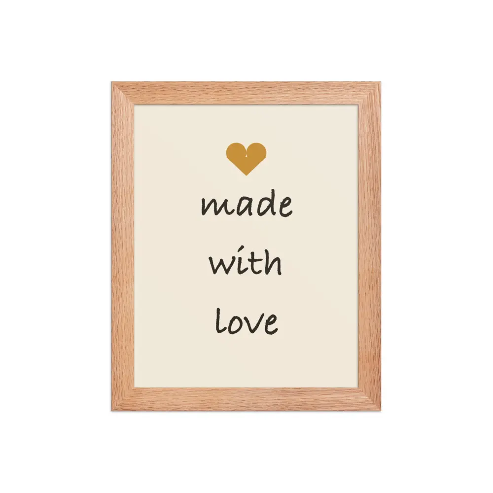 Made With Love Framed Print — Kitchen Wall Art, Red Oak Finish Wood Frame, Matte Paper