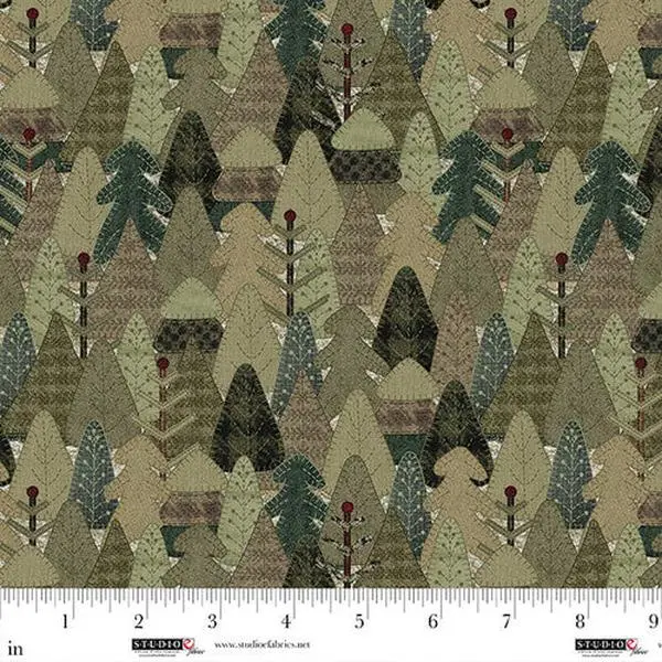Fabric Studio E Moss Woolen Forest Snowy Days & Frosty Nights by the Quarter Yard 8465-62