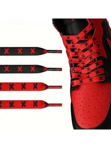 1pair shoelaces, personalized flat shoelaces, red and black shoelaces, mid top sneakers shoelaces, men's and women's shoe accessories, fashionable and cool, personalized shoelaces