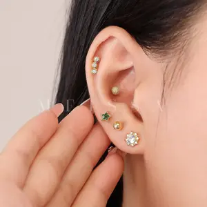 Triple Bling Screw Back Earrings, S925 Silver & Gold Dainty Tiny Three CZ 20g Tragus Studs Conch Cartilage Helix 20 Gauge Ball Back Earrings Second Multi Piercings Stackable Hypoallergenic Comfort Sleep On Jewelry Gift for Her Him Kids Christmas Birthday
