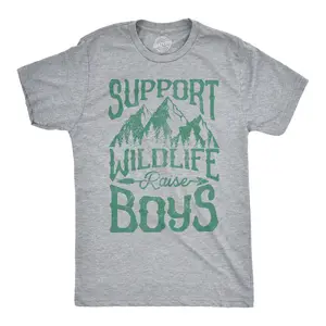 Mens Support Wildlife Raise Boys T Shirt Funny Parenting Tee Mens Funny T Shirts Cool Vintage Fashion T-Shirt Gift Classic Menswear Funny Camping Short Sleeve Novelty Tees for Guys Light Grey