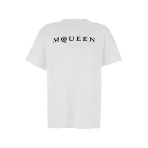 Alexander Mcqueen Men White Crewneck T-Shirt With Logo Lettering On The Front In Cotton Man
