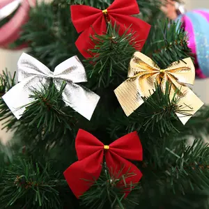 Christmas Red Flocked Bows Festive Tree Decor Colorful Bow Ornaments Holiday Hanging Gifts for Christmas Decoration