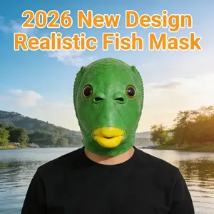 2026 New Fun Fish Head Mask for Parties, Latex Full Face Costume, Perfect for Pranks and Performances, Comfortable and Breathable for Holiday