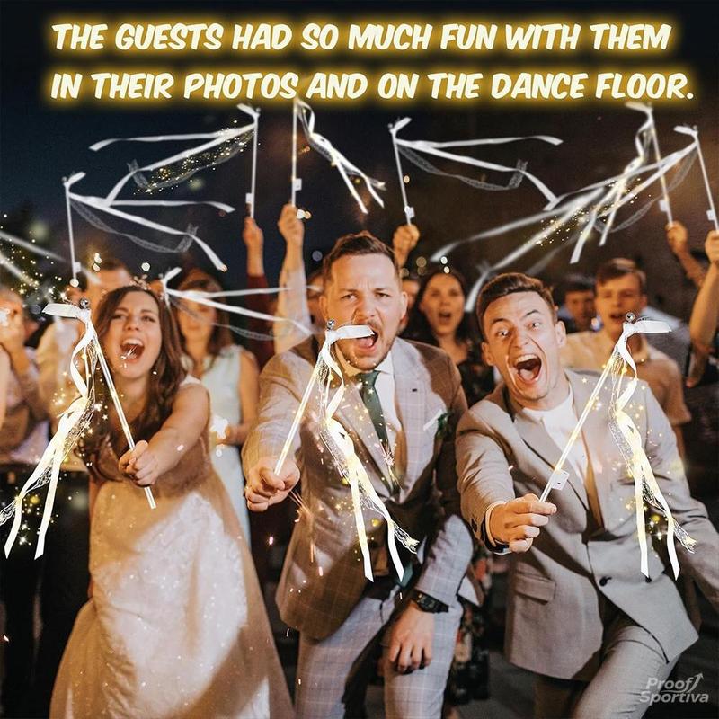 Proof Sportiva 30 Pieces Wedding Wand Ribbon Fluttering, 3 Light Up Modes, Light Up LED Silk Fairy Tale Wand, Light Up Lace Wand with Bell, Suitable for Weddings, Carnivals, Concerts, New Year's Day, Birthday Parties, Holiday Parties and more!