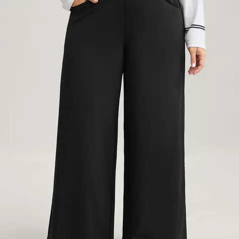 BLOOMCHIC Women's Curvy Plus Size Basic High-Waist Casual Street Trousers - Nylon-Spandex Fabric, Elastic Waist, Medium Stretchy, Slim Ankle-Length, Regular Fit, Pocket, Black, Everyday Pants for Women, Curvy Plus Size Clothes 2026, SohoChic