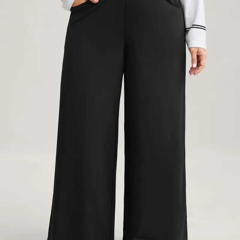 BLOOMCHIC Women's Curvy Plus Size Basic High-Waist Casual Street Trousers - Nylon-Spandex Fabric, Elastic Waist, Medium Stretchy, Slim Ankle-Length, Regular Fit, Pocket, Black, Everyday Pants for Women, Curvy Plus Size Clothes 2026, SohoChic
