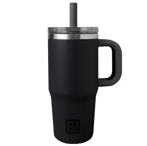 YAYA My First Travel Tumbler for Preschool & Kids 3+, Insulated Stainless Steel Tumbler with Reusable Silicone Straw & Spill-Proof Lid, Cup Holder Compatible, BPA-Free, 12oz, Black