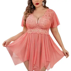 Avidlove Women's Hot Plus Size Floral Lace Lingerie Deep V Nighty Mesh Sleepwear