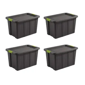 Sterilite 30 Gal Latching Tuff1 Stackable Storage Tote Bin w/ Latch Lid, 4 Pack