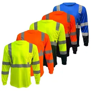 5 PACK High Visibility Variety Pack with Solid Yellow Orange or Two Tone Long Sleeve Safety Shirt OSHA Approved Class 3 Birdeye Mesh Quick Dry Fabric