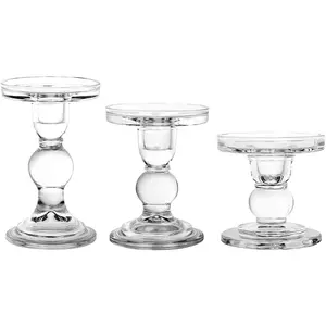 3piece set of glass candlestick crystal candlestick holder holder and conical candle christmas candle holder decoration family living room wedding candle holder clear
