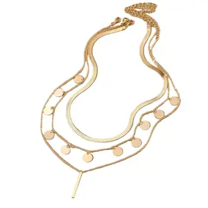 Women's Gold Layered Coin Necklace Set - Trendy Multi-Layer Snake Chain, Disc Charms, Bar Pendant, Shiny Waterproof Stainless Steel Dainty Jewelry for Daily Stacking, Beach Vacation (Sports & Outdoor Camping Hammock Accessory)