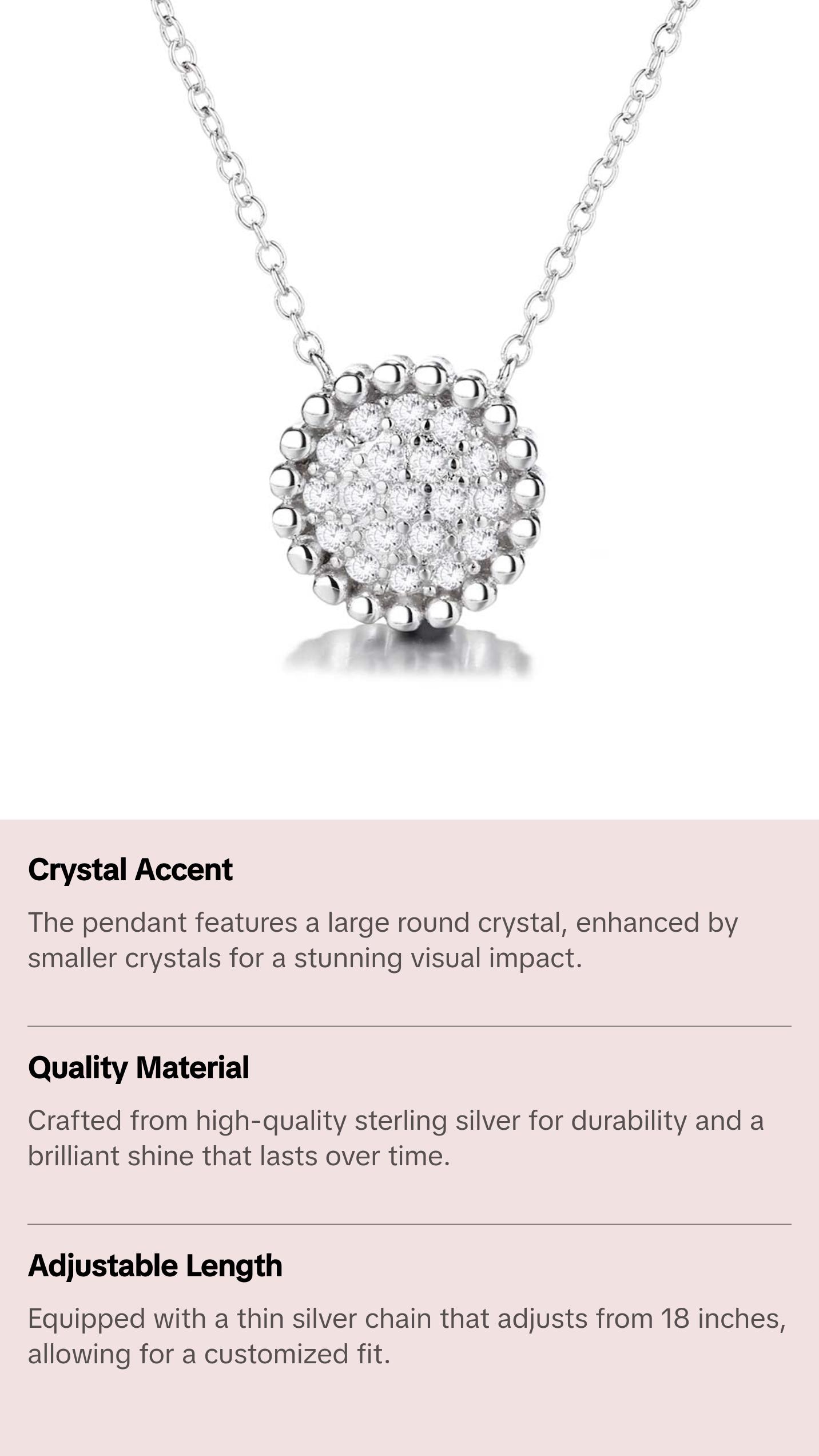 Sterling Silver Studded  Crystal Pendant Necklace