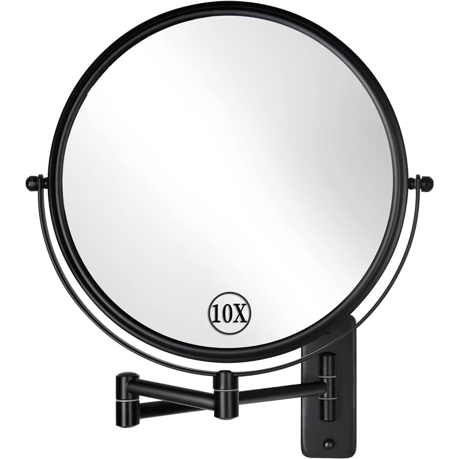 9 Inch Wall Mounted Makeup Mirror, 1X/10X Magnifying Mirror Double-Sided, Large Size 360° Swivel Makeup Mirror, Extendable Wall Magnifying Mirror for Bathroom, Black
