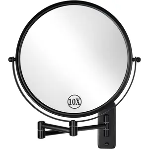 9 Inch Wall Mounted Makeup Mirror, 1X/10X Magnifying Mirror Double-Sided, Large Size 360° Swivel Makeup Mirror, Extendable Wall Magnifying Mirror for Bathroom, Black