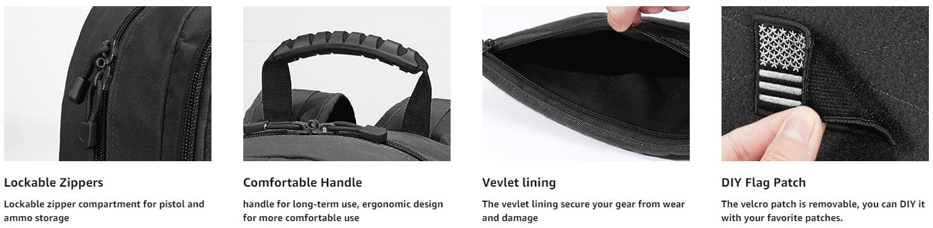 Tactical Range Backpack for Men with Stable Support, Shooting Backpack with Pistol Storage Cases, Range Bag with Removable Divider, Lockable Zipper Design Daypack for EDC Work, Black/Khaki Tactical Range Backpack for Men with Stable Support, Shooting Backpack with Pistol Storage Cases, Range Bag with Removable Divider, Lockable Zipper Design Daypack for EDC Work, Black/Khaki