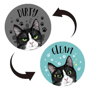 Cat Pattern Clean Dirty Sign Magnet, 1 Count Double-sided Dishwasher Magnet, Clean Dirty Sign for Dishwasher & Fridge, Home Essentials, Decor, Refrigerator Decorating Magnet