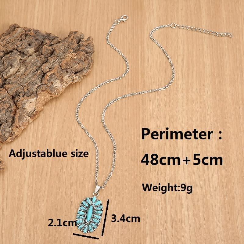 valentines gifts for gf Natural Turquoise Necklace Boho Bead Silver Cross Vintage Statement Pendant Necklace Handmade Turquoise Western Necklaces Jewelry for Women