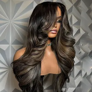 13x4 Body Wave Lace Front Wigs Human Hair Pre-Plucked 200% Density Brown Highlights  Colored Wig Human Hair Wig For Women Wigs Human Hair HDTransparent Lace Wigs Body Wavy HairStyle