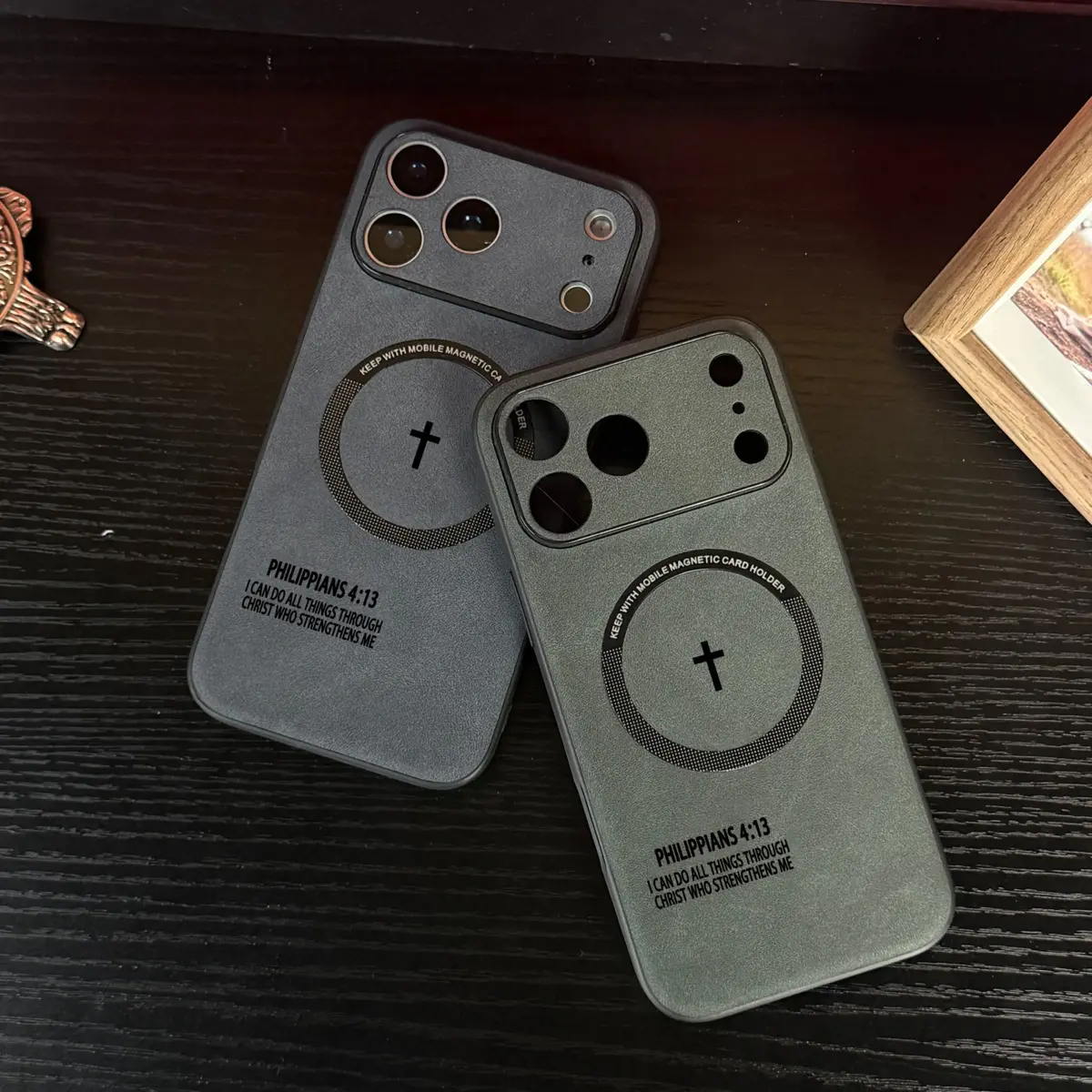 Philippians 4:13 High end leather magnetic phone case suitable for iPhone 17 Air 16 15 14 13 12 Pro Max Plus, supports magsafe charging, feels comfortable to the touch, fully wrapped anti drop and anti slip phone case-ZQ60