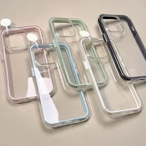 for iPhone 16/15/14 plis/13/12 pro max Case Clear Dopamine Candy Color Large Cutout IMD Phone Case, 2-in-1 Dual-Layer TPU Shockproof Protective Transparent Acrylic Phone Cover Cute Minimalist Aesthetic Casing