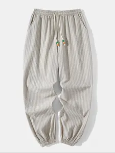 Men's Striped Print Drawstring Waist Wide Leg Pants, Loose Casual Comfy Pocket Trousers for Spring & Fall, Men Bottoms for Daily Wear