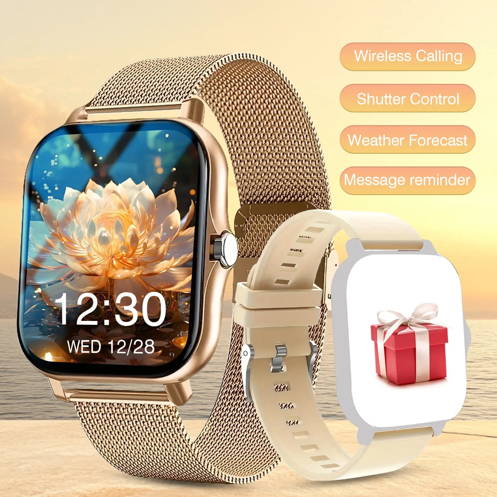 Smart Watch for Women’s Daily Use, Rechargeable Smartwatch, Wireless Connection & Answer Function, Pedometer Fitness Tracker, Steps/Calories Counter, Multiple Sports Modes, Sedentary Reminder & Call SMS Reminder, Weather Alert & TFT Display