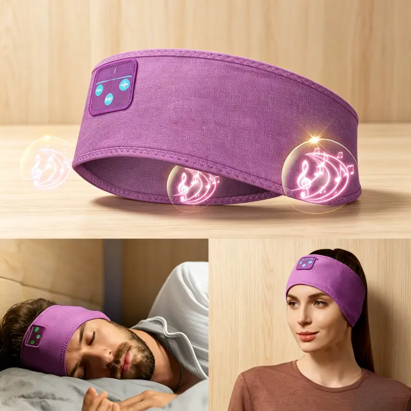 Wireless Bluetooth Sleep Headband Headphones with Ultra-Thin HD Stereo Speakers, Audio Device with Secure Fit for Sleeping, Exercise, Air Travel (Purple)