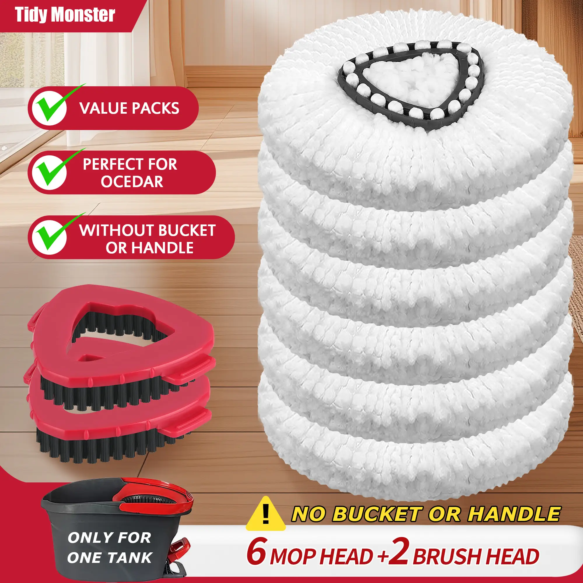 For O-cedar Microfiber Spin Mop Heads Refills & Scrub Brush for O-Cedar Easywring Spin Mop 1 Tank System Scrub Replacement Deep Cleaning