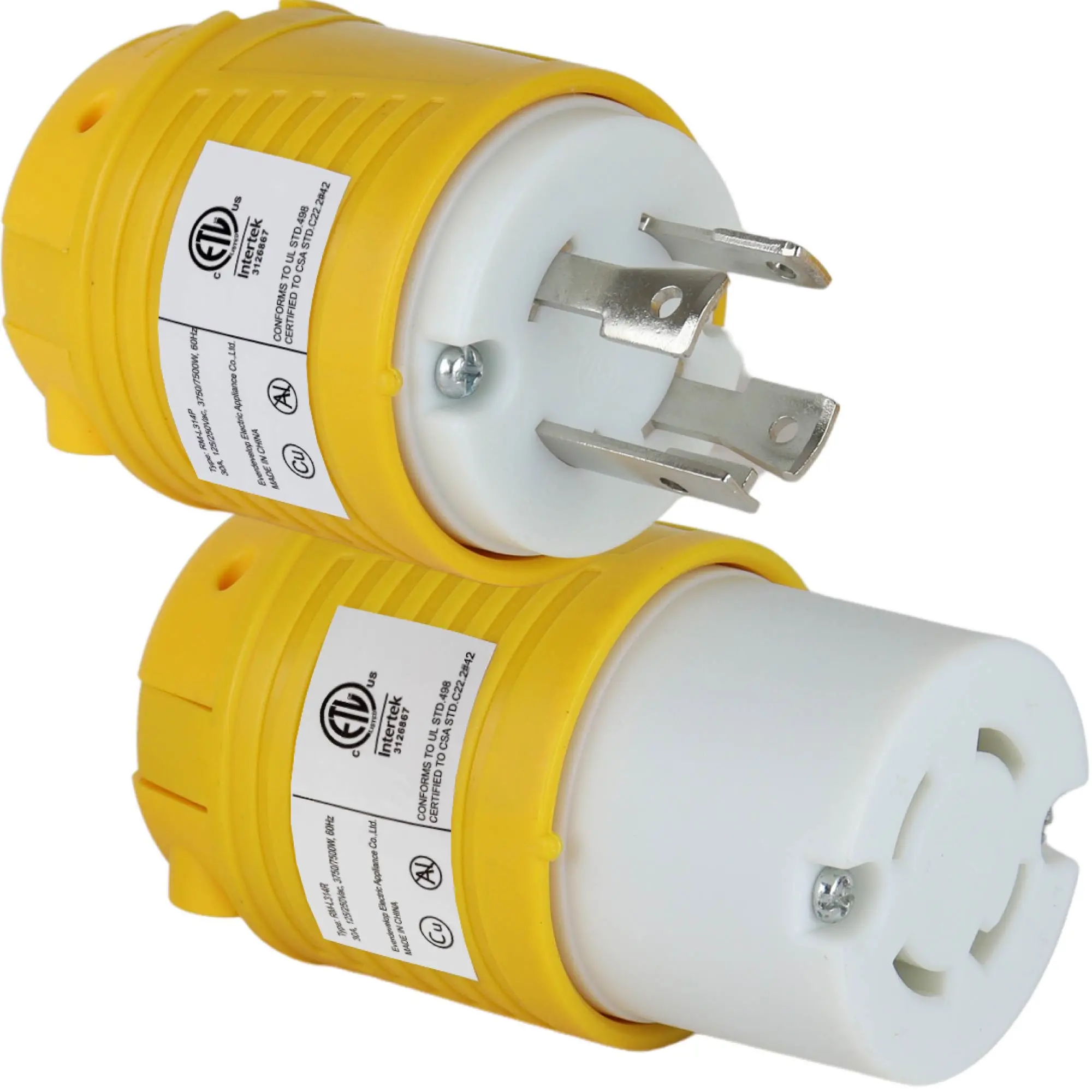 NEMA L14-30P and L14-30R Industrial Generator Plug and Connector Set - Twist Lock Adapter - 30 Amp AC 125V/250V 3 Pole - 4 Wire Grounding 2-Pack for Generators, RVs, and Transfer Switches