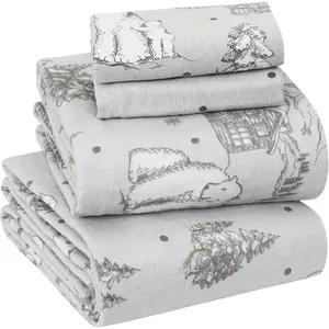 100% 160 GSM Flannel Sheet - Bear, Queen