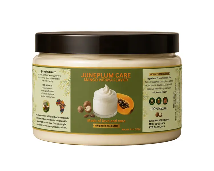 Juneplum Care Whipped Mango Papaya Body Care Moisturizer - Nourishing, Hydrating, Sensitive Skin Repair Formula with Shea Butter, No Dyes or Parabens