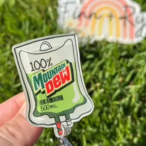 100% Mountain Dew IV bag- Nurse badge reel, RN, healthcare, work accessory