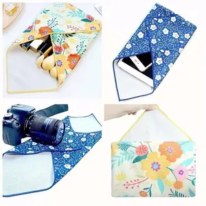 Microfiber Printed Multifunctional Magic Velcro Cosmetic Cloth，Self-Adhesive Flocking Silent Camera Wrap Cloth Storage Pouch，