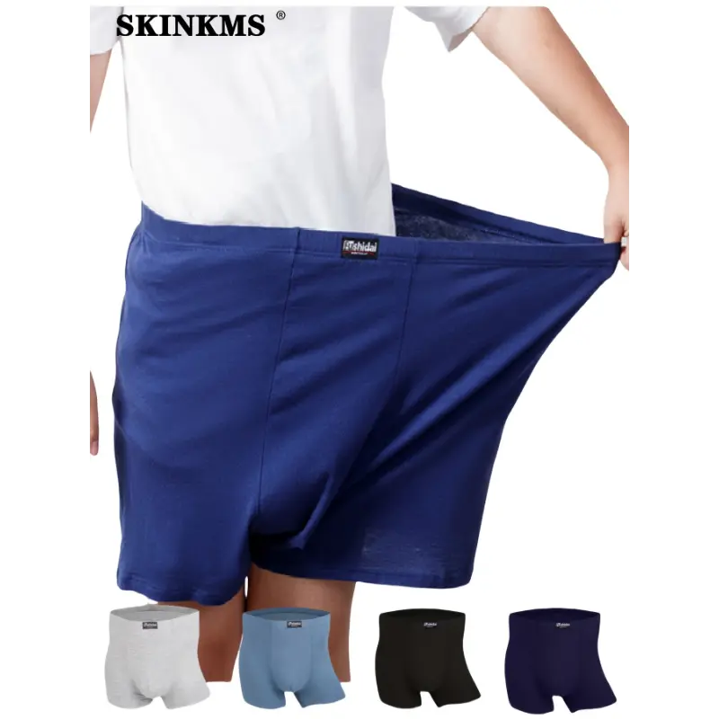 4pcs 3XL-9XL Mens Plus Size Boxers Men Soft Solid Color Underwear, Comfortable, Breathable, Sweat Absorbing Briefs Trunks Men'S Regular Flat Angle Underwear High Stretch Boxer Sleepwear For Dad & Grandpa Trunks For 130-350 Pounds Christmas