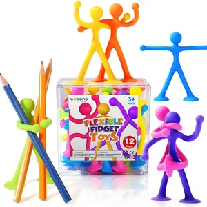 Suction Cup Fidget Toys for Kids: 10 Pack Bendable Soft Silicone Character Figures - Quiet Travel Desk Toys for Classroom Prizes, Party Favors, Imaginative Play, Ages 3+