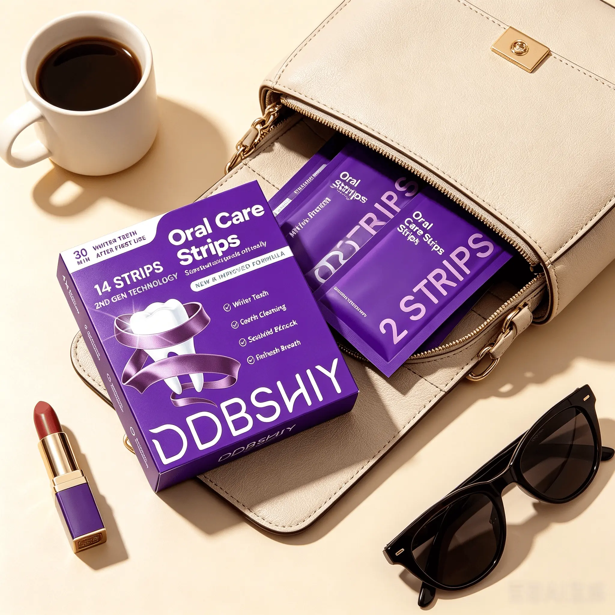 Travel Size Portable Individual Oral Care Strips with Refreshing Mint Flavor probiotic strain free cheek retractor easy rinse Whitening Mild Cleansing purple non sensitive teeth shade whiter smile glow