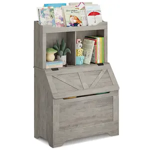 Garvee Multi-Functional Kids Bookshelf with Turn-Top Storage Cabinet – 2 Cubbies & 3 Open Shelves – Bookcase & Toy Organizer for Bedroom Nursery Playroom and Kindergarten
