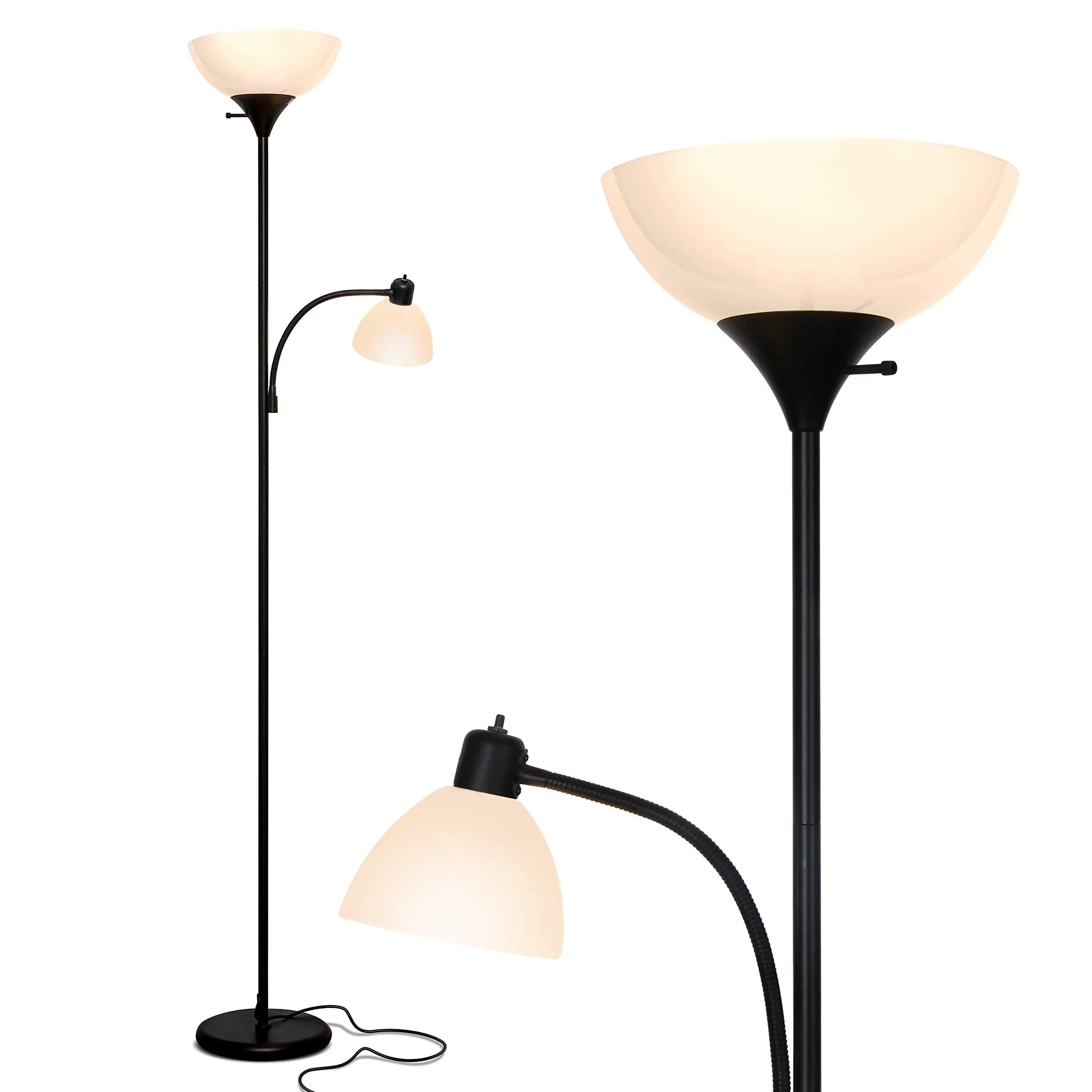 Brightech – Sky Dome Plus - Dimmable Modern Standing LED Floor Lamp – Tall Pole Torchiere with Reading Light for Living Room, Bedroom, Office, Dorm Room, Den – Dome Shade, LED Bulbs