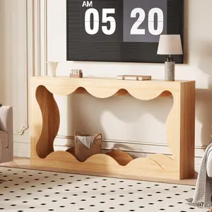 Garvee Farmhouse Console Table for Entryway, Slim Wood Scalloped Sofa Table with Storage Shelf, Ideal for Hallway, Behind Couch, Living Room & Apartment, Available in Natural and Brown Finish