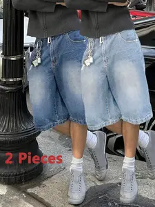 2 Pieces Men's Casual Shorts Classic Fashion Blue & Light Blue Denim shorts Streetwear Y2K Menswear Shorts for Summer