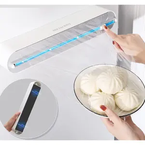 Plastic Wrap Dispenser with Cutter – Refillable Cling Film Dispenser with 250ft BPA-Free Plastic Food Wrap, Slide Cutter for Easy Use, Kitchen Wrap Organizer for Foil & Film